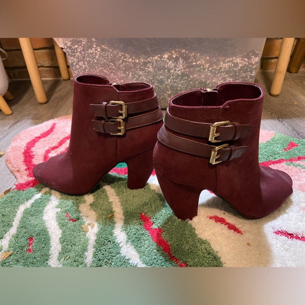Burgundy peep toe booties - SZ 7.5 women’s heels